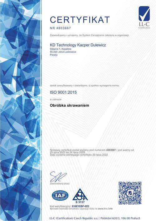 Certyfikat ISO 9001 w obróbce CNC - co oznacza i dlaczego jest ważny dla klienta?